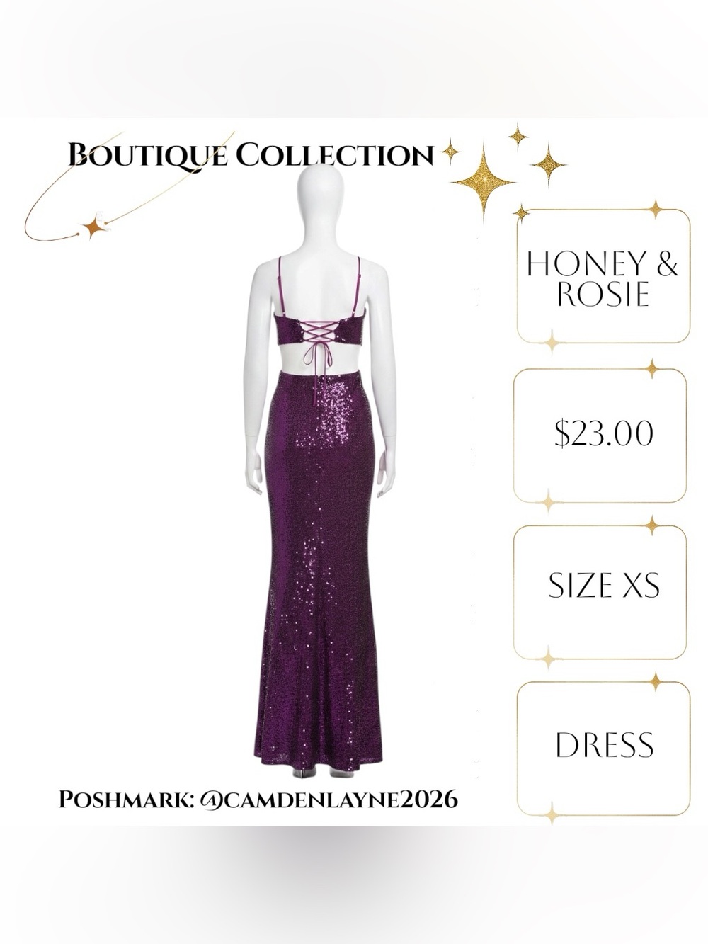Honey and Rosie Deep Purple Sequin V-Neck Prom Dress - Picture 6 of 9